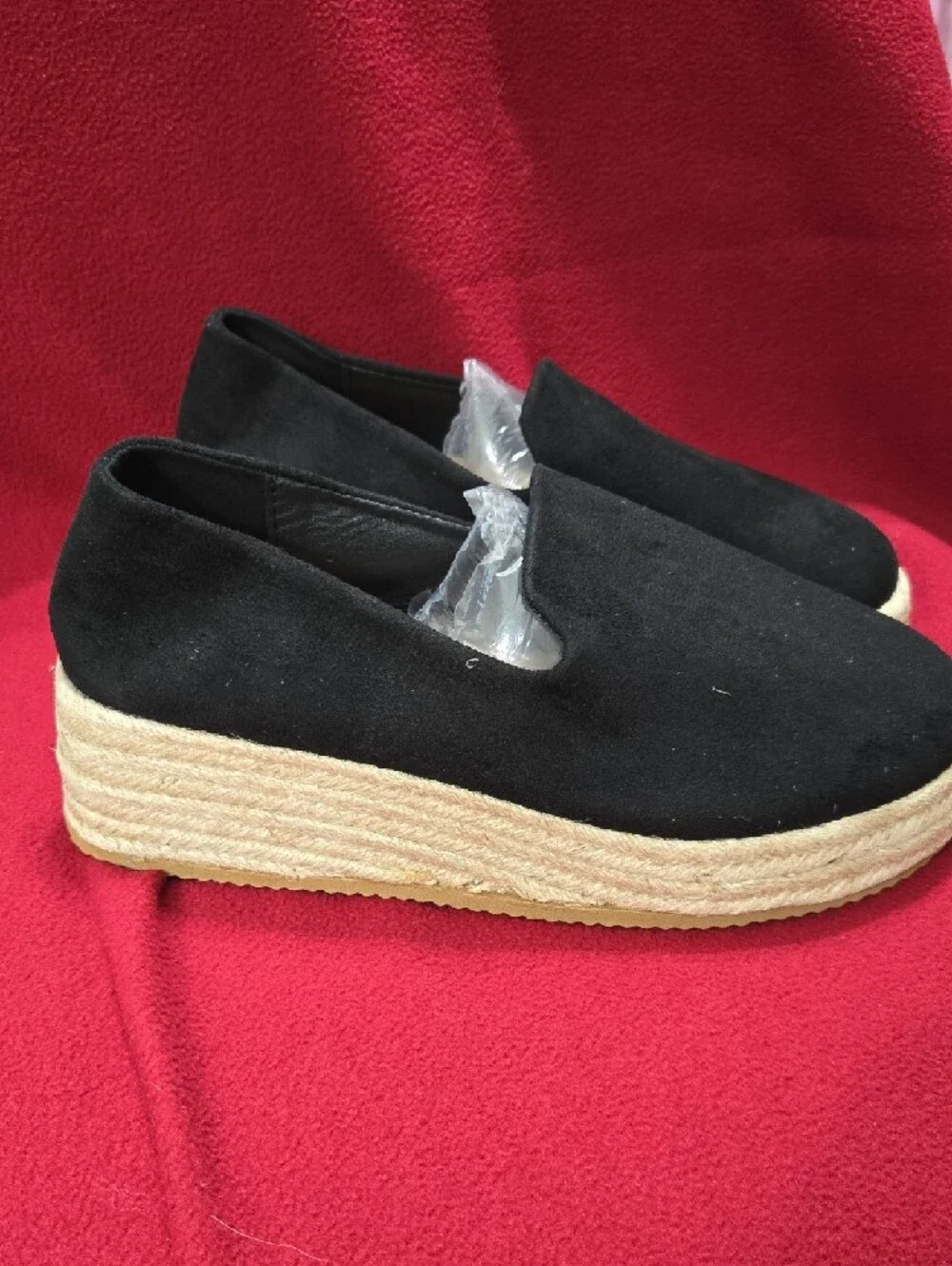 Black Slip-On Espadrille Platform Shoes
